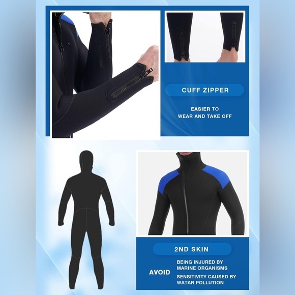 REALON 5mm Neoprene Men Wetsuit Hooded Full Body One Piece - Picture 2 of 5